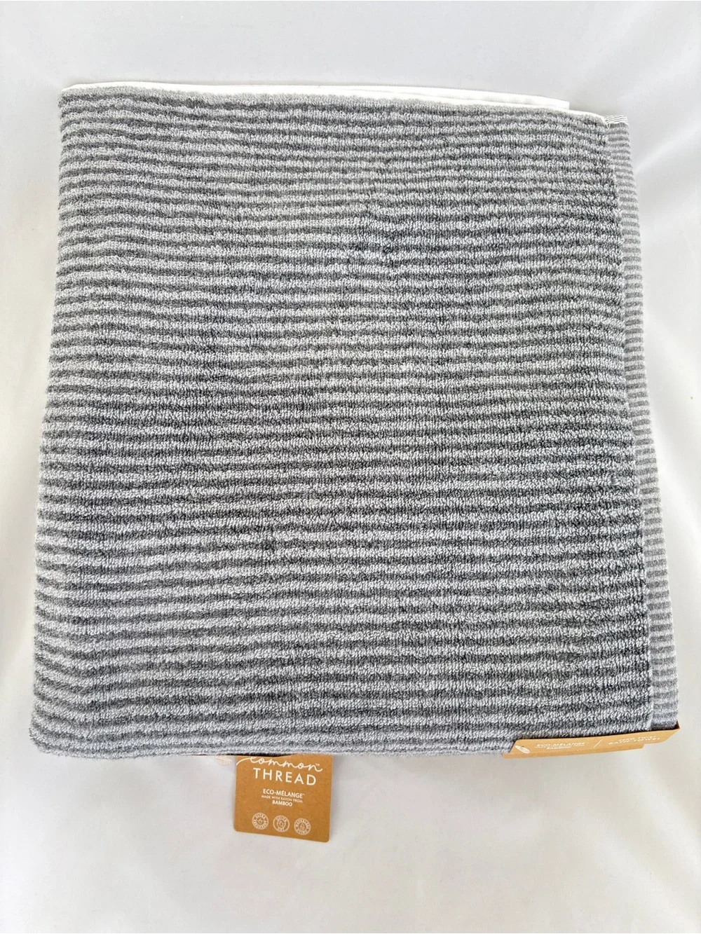 NWT 8Pc Common Thread Bamboo Eco-Melange Charcoal Grey Striped Bath Towels Set